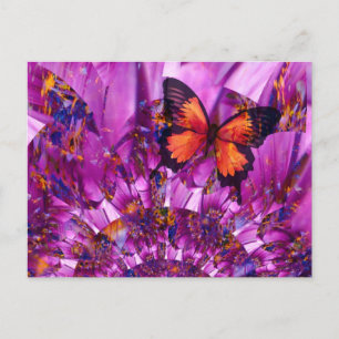 Tarjeta postal estética de jardín de mariposas vib