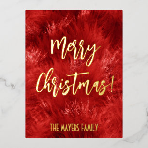 Tarjeta postal familiar de Navidad con foil rojo y