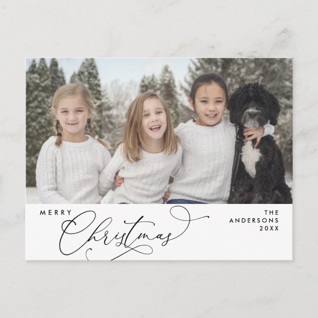 Tarjeta postal familiar de Navidad Modern Romántic (Anverso)