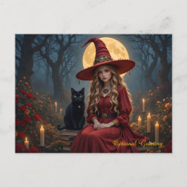 Tarjeta postal familiar y de bruja roja del person