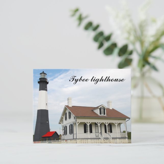 Tarjeta postal faro de la isla Tybee (Anverso de pie)