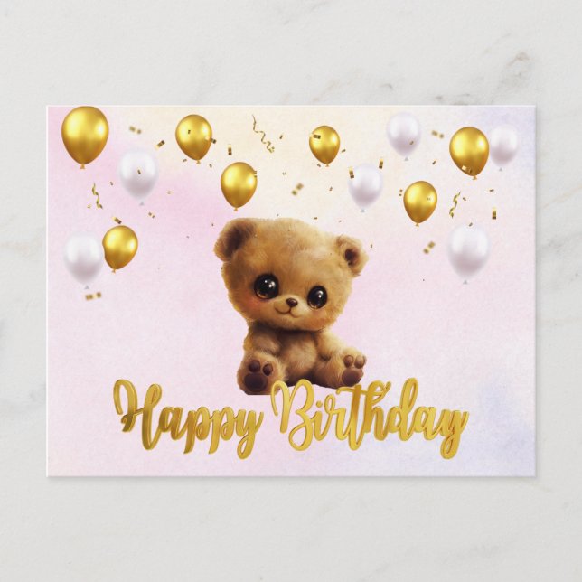 Tarjeta postal "Feliz Cumpleaños" con un osito de  (Anverso)