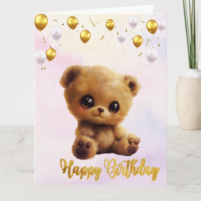 Tarjeta postal "Feliz Cumpleaños" con un osito de  (Anverso)