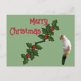Tarjeta postal - Feliz Navidad Holly y gato Calico