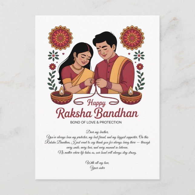 Tarjeta postal feliz Raksha Bandhan (Anverso)