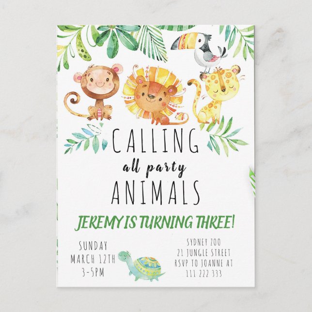 Tarjeta Postal Fiesta de la Jungla Invitación para (Anverso)