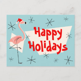 Tarjeta postal Flamingo Santas Blue Happy Holidays