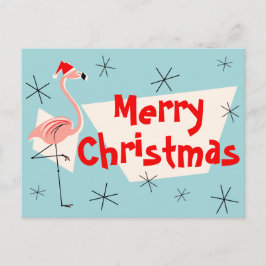 Tarjeta postal Flamingo Santas Blue Merry Christma