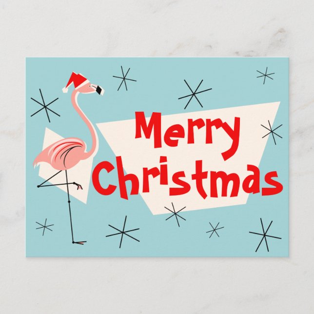 Tarjeta postal Flamingo Santas Blue Merry Christma (Anverso)