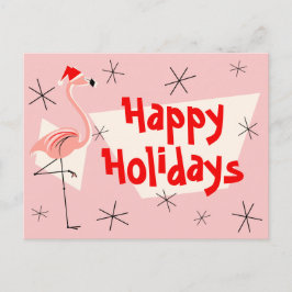 Tarjeta postal Flamingo Santas Pink Happy Holidays