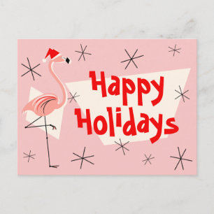 Tarjeta postal Flamingo Santas Pink Happy Holidays