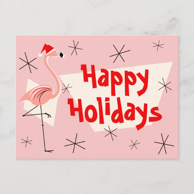 Tarjeta postal Flamingo Santas Pink Happy Holidays (Anverso)