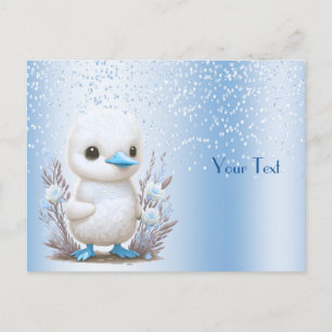 Tarjeta postal floral azul de pato blanco
