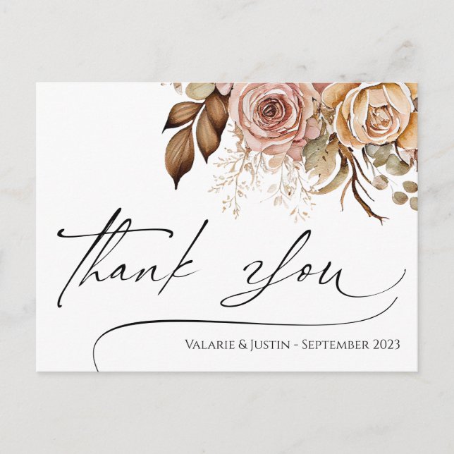 Tarjeta postal floral boho acuarela de agradecimie (Anverso)