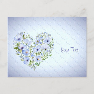 Tarjeta Postal Floral Corazón Azul