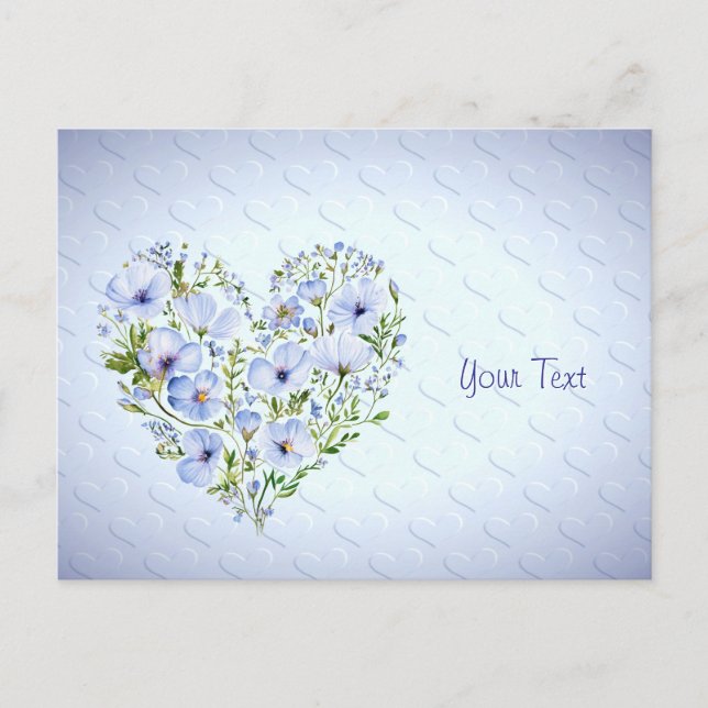 Tarjeta Postal Floral Corazón Azul (Anverso)