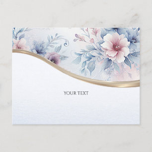 Tarjeta postal floral de acuarela azul rosa