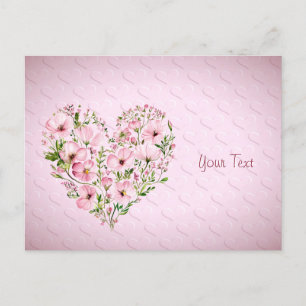 Tarjeta postal floral de corazón rosa