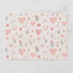 Tarjeta postal floral de corazones con acuarela su