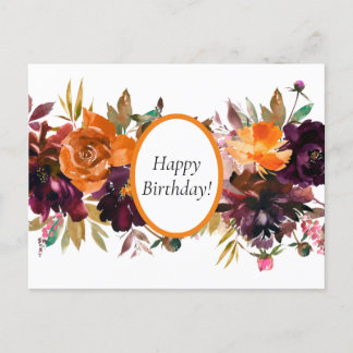 Tarjeta postal floral de cumpleaños con hermoso co