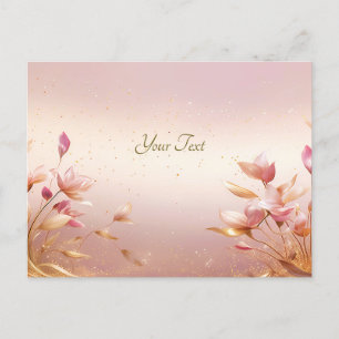 Tarjeta Postal Floral de Hojas Doradas Rosadas