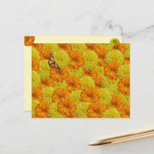 Tarjeta postal floral de Mariposa Monarca y Marigo