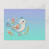 Tarjeta Postal Floral de Pajarito Azul