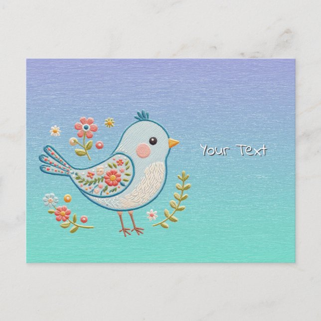 Tarjeta Postal Floral de Pajarito Azul (Anverso)