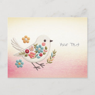 Tarjeta postal floral de pajarito blanco