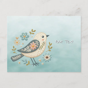 Tarjeta Postal Floral de Pájaro Verde Pequeño
