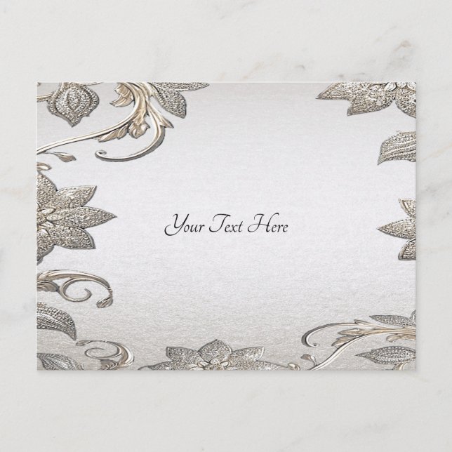 Tarjeta Postal Floral de Plata Dorada (Anverso)