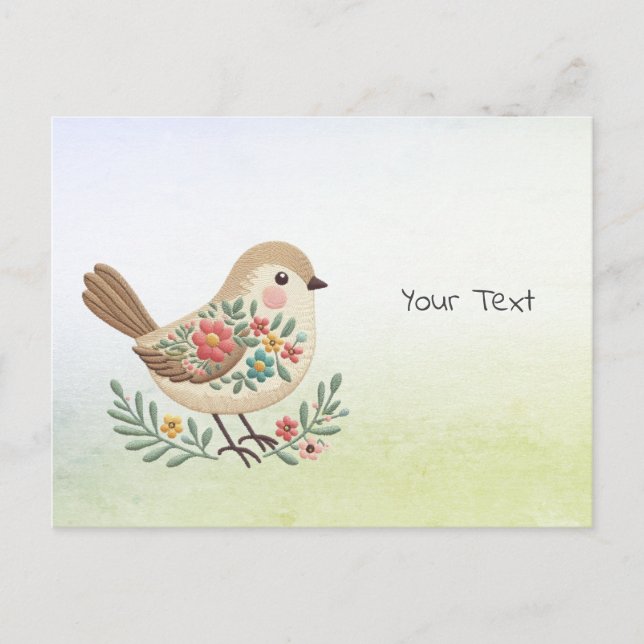 Tarjeta Postal Floral Dorada Little Bird (Anverso)