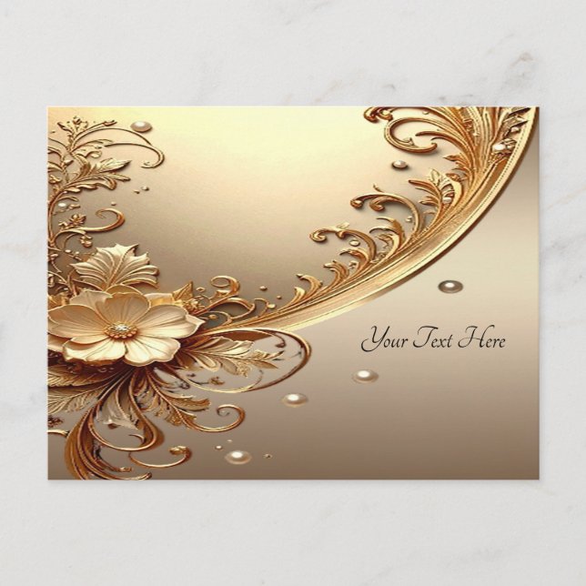 Tarjeta Postal Floral Dorada Ornamentada (Anverso)