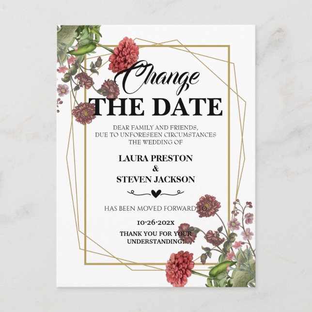 Tarjeta postal floral geométrica de cambio de fech (Anverso)