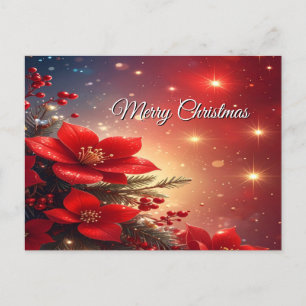 Tarjeta postal floral navideña roja