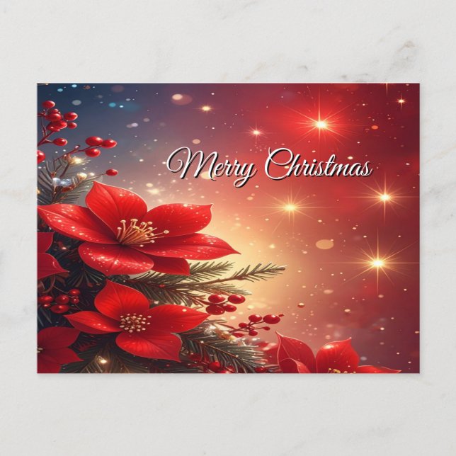 Tarjeta postal floral navideña roja (Anverso)