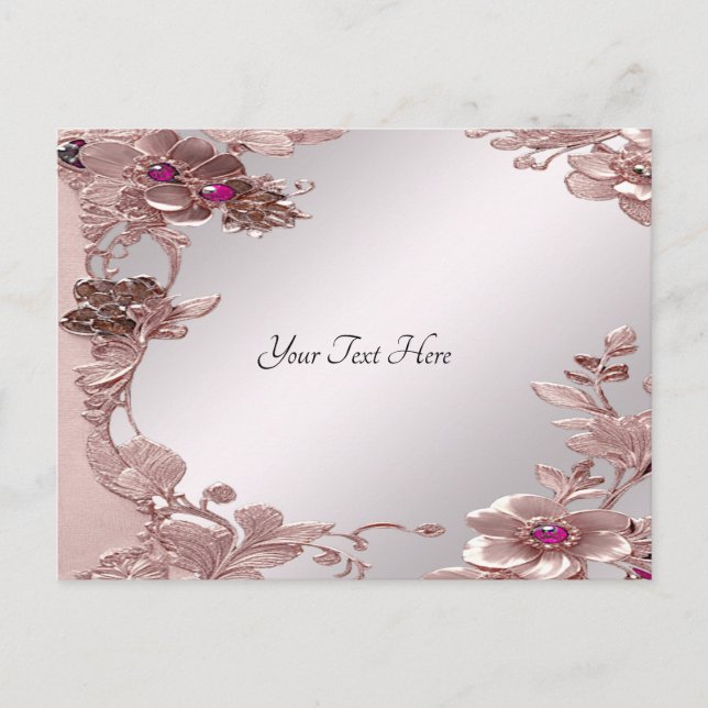 Tarjeta postal floral ornamentada rosa (Anverso)