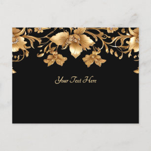 Tarjeta Postal Floral Ornata Dorada Negra