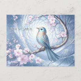 Tarjeta Postal Floral Pájaro Azul