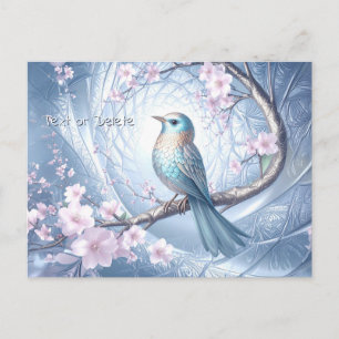 Tarjeta Postal Floral Pájaro Azul