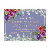 Tarjeta Postal Floral Púrpura Acuarela Guardar Fec