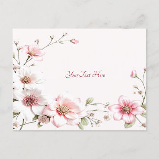 Tarjeta Postal Floral Rosa Blanco Elegante