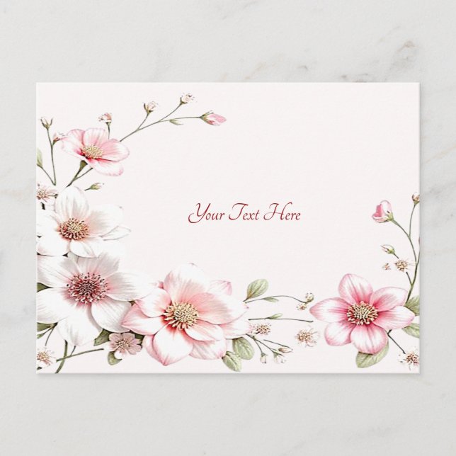 Tarjeta Postal Floral Rosa Blanco Elegante (Anverso)