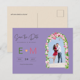 Tarjeta Postal Floral Rosa para Anuncio de Boda y 