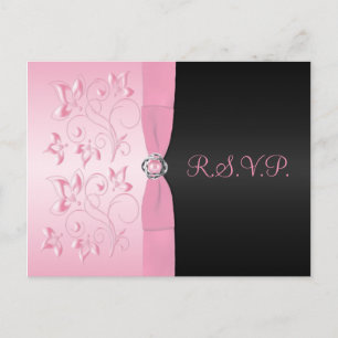 Tarjeta postal floral rosa y negro R.S.V.P.