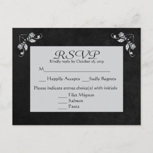 Tarjeta postal Floral RSVP Gris y Black Chalkboard