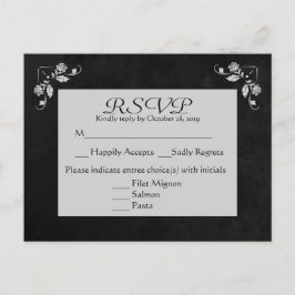 Tarjeta postal Floral RSVP Gris y Black Chalkboard