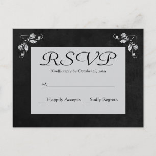 Tarjeta postal Floral RSVP Gris y Black Chalkboard