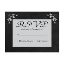 Tarjeta postal Floral RSVP Gris y Black Chalkboard