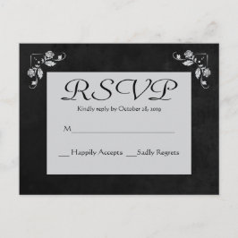 Tarjeta postal Floral RSVP Gris y Black Chalkboard